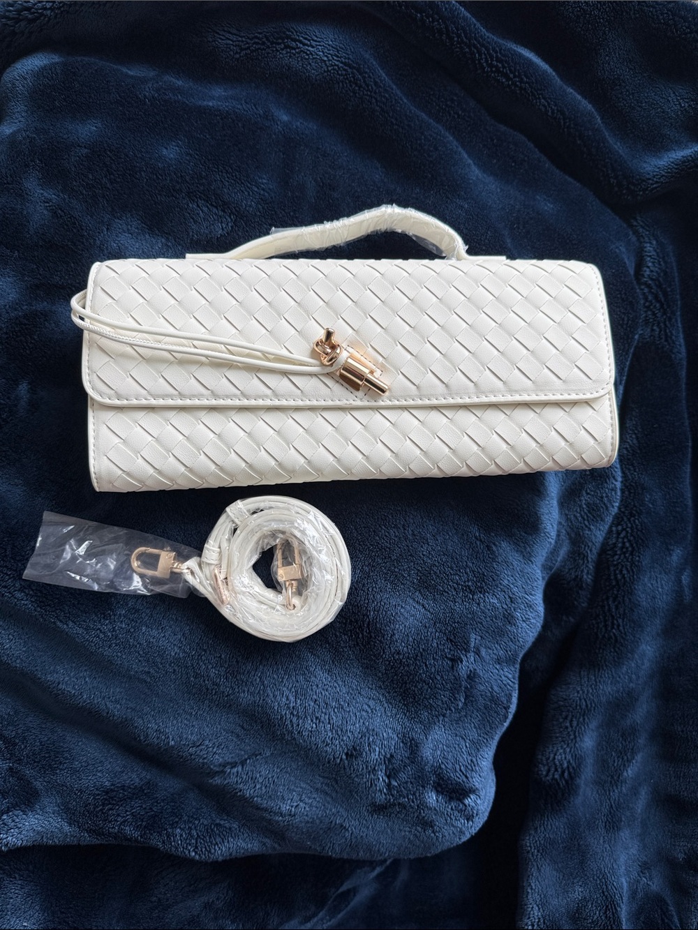 Woven White Clutch with Removable Strap